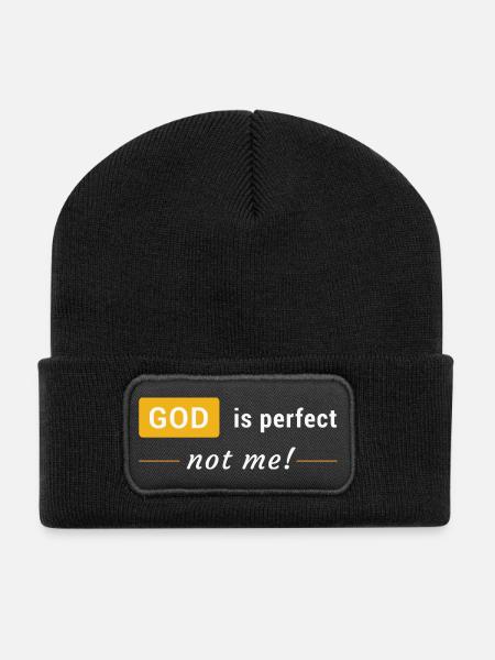 God is perfect, not me! - Recycled Patch Beanie - black