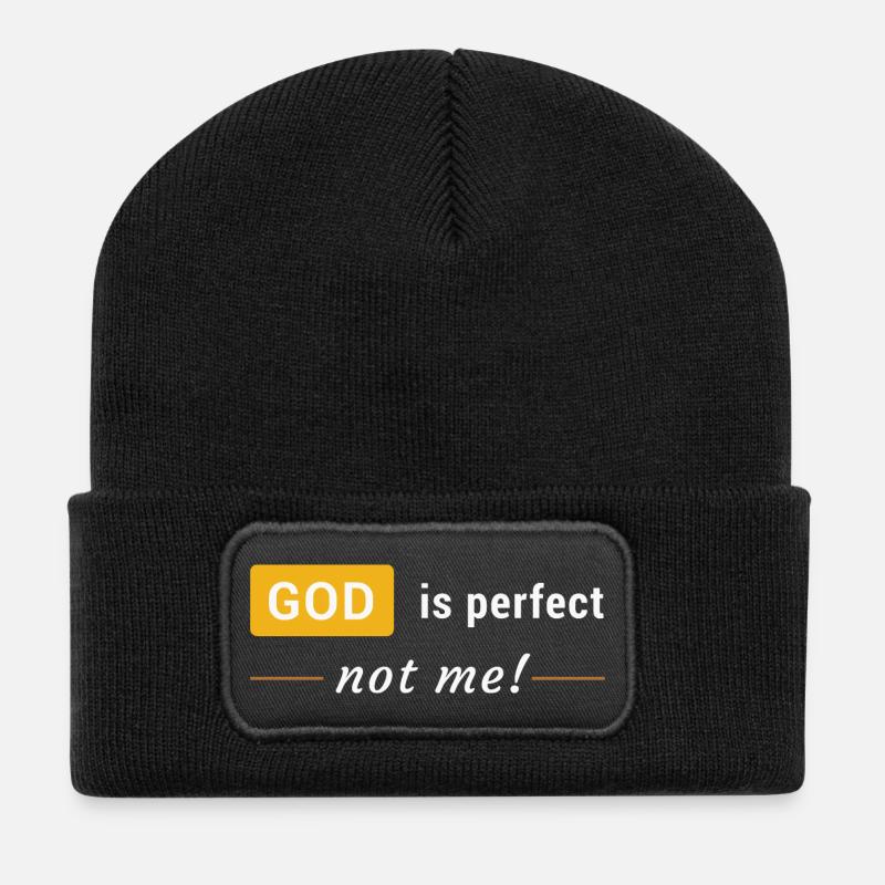 God is perfect, not me! - Recycled Patch Beanie - black