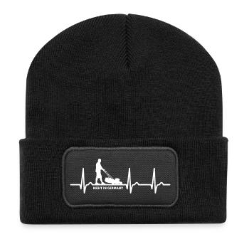 ECG curve - heart curve - pulse - lawn mower Germany - Recycled Patch Beanie - black - Front