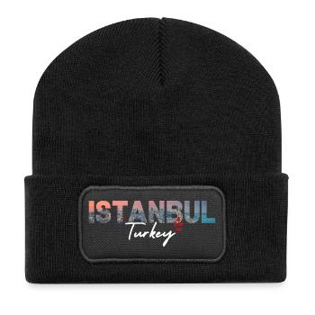 Istanbul Skyline Script Turkey - Recycled Patch Beanie - black - Front