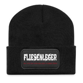 Fliesenleger Design - Recycelte Patch Beanie - Schwarz - Vorne