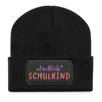 Endlich Schulkind - Recycelte Patch Beanie - Schwarz - Vorne