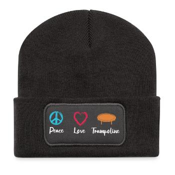 Peace Love Trampoline - Beanie recyclé à patch - charbon - Devant