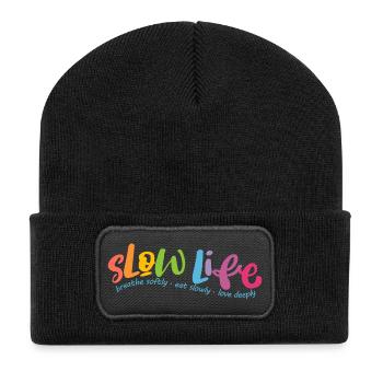 Langsames Leben - Recycelte Patch Beanie - Schwarz - Vorne