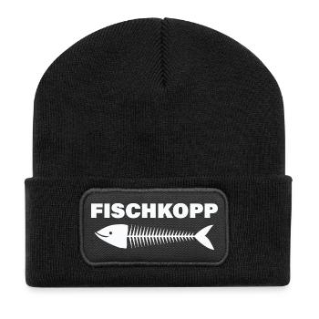 FISCHKOPP - Recycelte Patch Beanie - Schwarz - Vorne