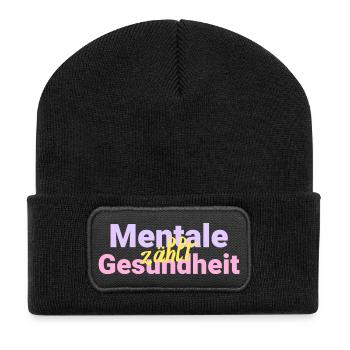 Mentale zahlt Gesundheit - Recycelte Patch Beanie - Schwarz - Vorne