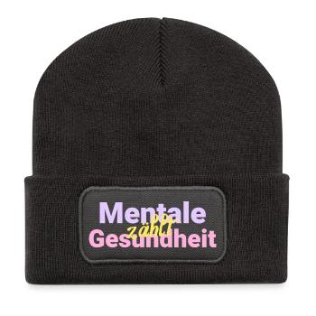 Mentale zahlt Gesundheit - Recycelte Patch Beanie - Dunkelgrau - Vorne