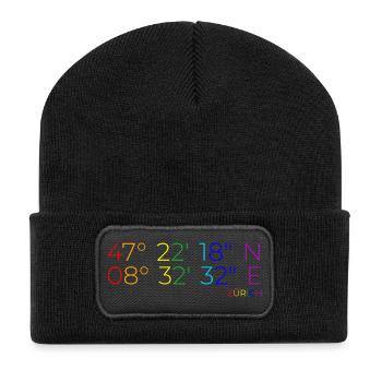 Pride Zürich Koordinaten - Recycelte Patch Beanie - Schwarz - Vorne