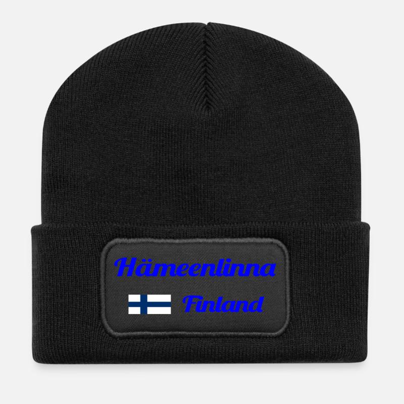 Hämeenlinna Finland- Stylish prints - Recycled Patch Beanie - black