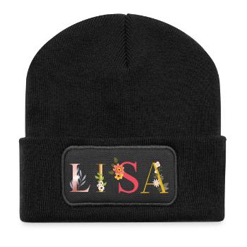 LISA Name Adorned with Flowers - Recycled Patch Beanie - black - Front
