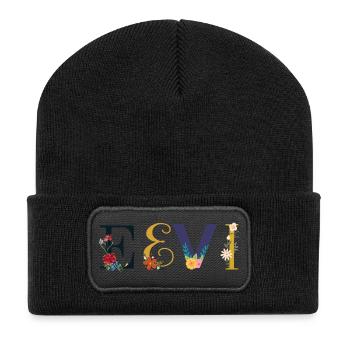 Nom EEVI décoré de fleurs - Beanie recyclé à patch - noir - Devant