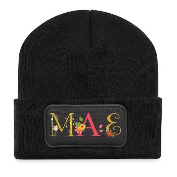 MAE Name Decorated with Flowers - Recycled Patch Beanie - black - Front
