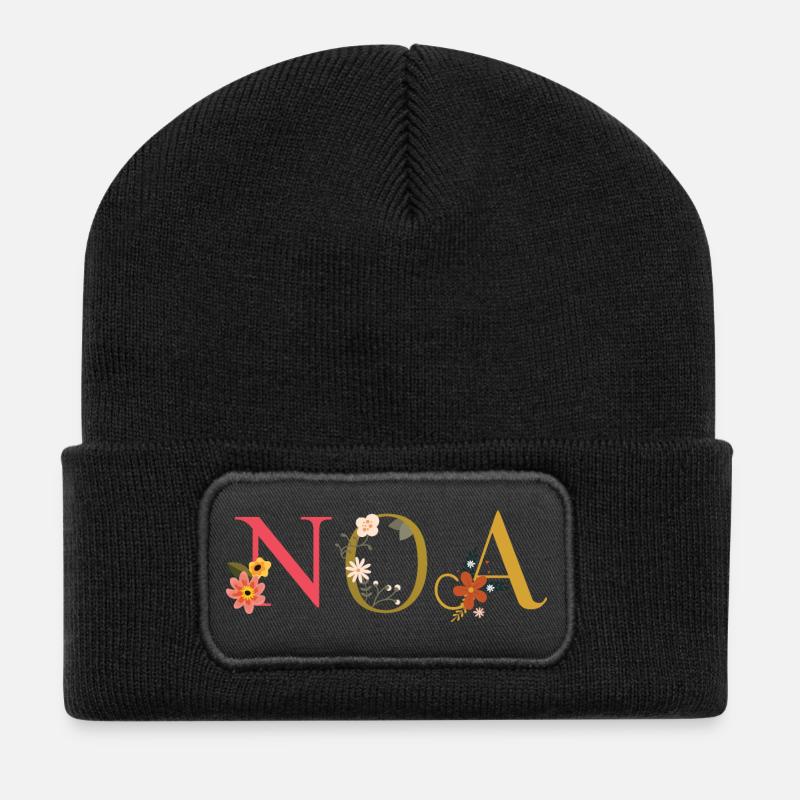 Nom de l’ANO décoré de fleurs - Beanie recyclé à patch - noir