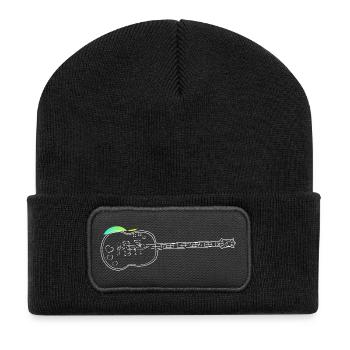 White Guitar Outline with Heart Motif - Recycled Patch Beanie - black - Front
