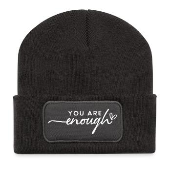 You Are Enough – Selbstliebe & Motivation - Recycelte Patch Beanie - Dunkelgrau - Vorne