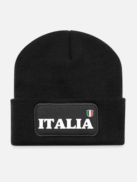Italia Wappen Vintage Typografie - Recycelte Patch Beanie - Schwarz
