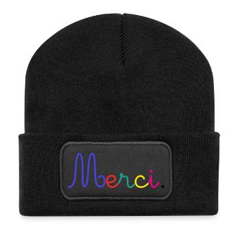 GELIEBTE. MEISTER. VIELEN DANK. DANKE HERRIN. GESCHENK. - Recycelte Patch Beanie - Schwarz - Vorne