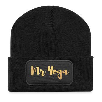 Mr. Yoga Partnerlook Gold exklusiv Paar Mann Herr - Recycelte Patch Beanie - Schwarz - Vorne