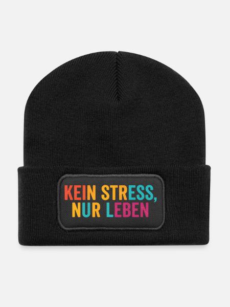 Kein Stress, einfach leben - Recycelte Patch Beanie - Schwarz