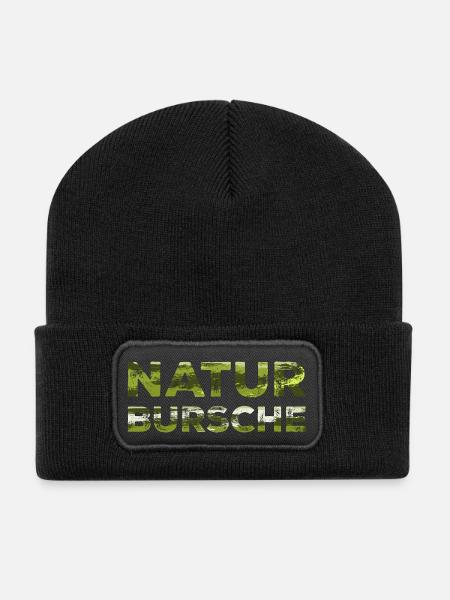Nature Boy Forest Motif Lettering - Recycled Patch Beanie - black
