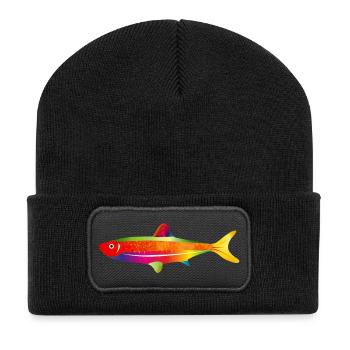 Bunter Fantasiefisch mit Regenbogenfarben - Recycelte Patch Beanie - Schwarz - Vorne