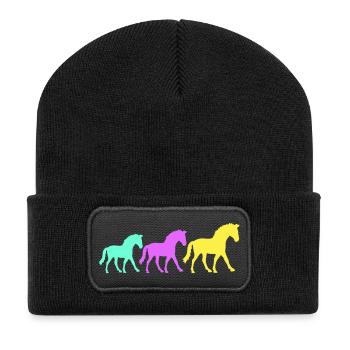 3 chevaux silhouette équipe cavalier équitation amis mignon - Beanie recyclé à patch - noir - Devant