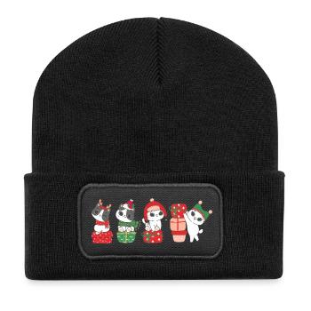 Chat à Noël - Beanie recyclé à patch - noir - Devant