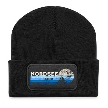 Nordsee Segelboot und Möwen - Recycelte Patch Beanie - Schwarz - Vorne