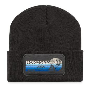 Nordsee Segelboot und Möwen - Recycelte Patch Beanie - Dunkelgrau - Vorne