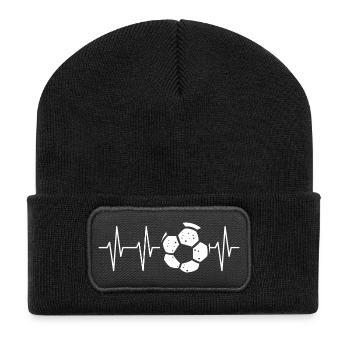 Soccer Heartbeat Line Design - Recycled Patch Beanie - black - Front