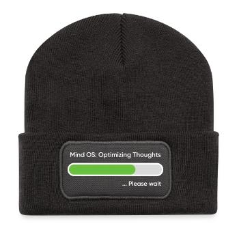 Mind OS Optimieren der Gedanken... Bitte warten - Recycelte Patch Beanie - Dunkelgrau - Vorne