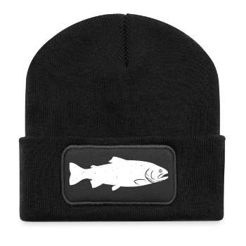 Forelle Forellen Silhouette wilde fliegenfischen - Recycelte Patch Beanie - Schwarz - Vorne