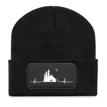 Outdoor Camping Campfire ECG Heartbeat - Recycled Patch Beanie - black - Front