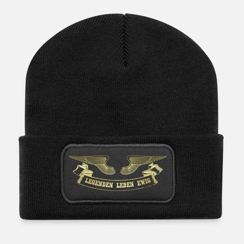 Legende mit Goldene Engelsflügel Banner - Recycelte Patch Beanie - Schwarz