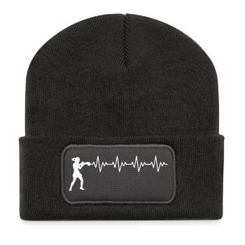 Boxerin Boxen EKG Herzschlag Herzfrequenz - Recycelte Patch Beanie - Dunkelgrau - Vorne