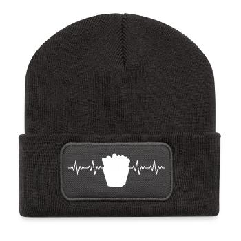 French Fries Fries Fries Fries ECG Heartbeat - Recycled Patch Beanie - dark grey - Front