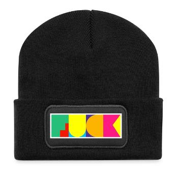 Lustiges Pop-Art-F-Wort - Recycelte Patch Beanie - Schwarz - Vorne