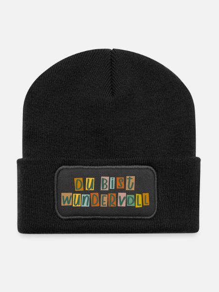 Du bist wundervoll  - Recycelte Patch Beanie - Schwarz