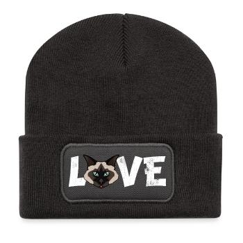 Birman-Katzen-Liebe lustige Rasse-Illustration - Recycelte Patch Beanie - Dunkelgrau - Vorne