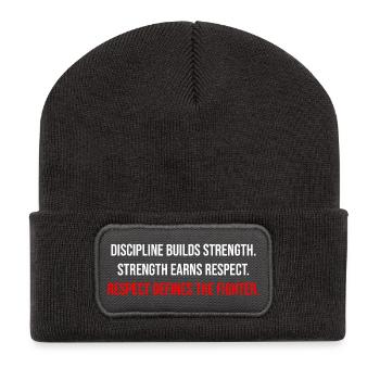 Fight Forge: Discipline & Strength Fighter Quote - Recycelte Patch Beanie - Dunkelgrau - Vorne