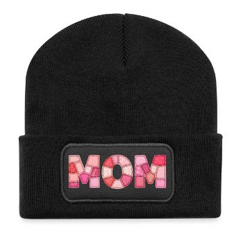 DIY Patchwork Style Mom Typography Mom - Recycled Patch Beanie - black - Front