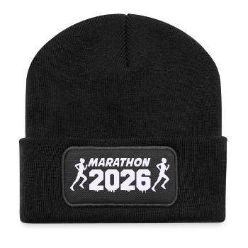 Marathon 2026 Läufer–Silhouetten Design - Recycelte Patch Beanie - Schwarz - Vorne