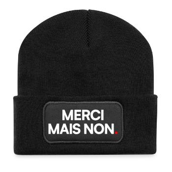 Merci mais non - Beanie recyclé à patch - noir - Devant