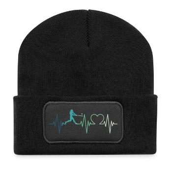 Baseball-Baseball-Herzschlag-Baseballspieler - Recycelte Patch Beanie - Schwarz - Vorne