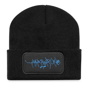 Blaues künstlerisches Karlsruhe Souvenir - Recycelte Patch Beanie - Schwarz - Vorne