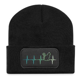 chat battement de coeur chats - Beanie recyclé à patch - noir - Devant