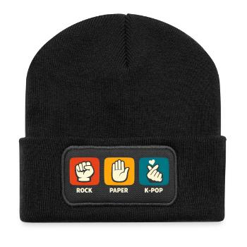 Rock Paper K-Pop Lustige koreanische Pop-Liebhaber - Recycelte Patch Beanie - Schwarz - Vorne