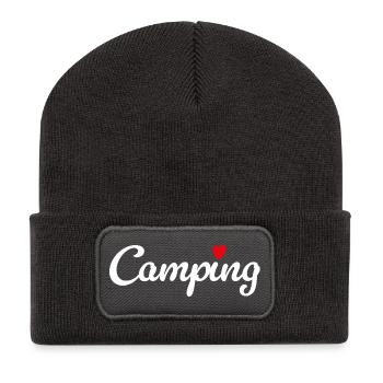 Camping Herz Camper Wohnwagen Van Life Fan Hobby - Recycelte Patch Beanie - Dunkelgrau - Vorne