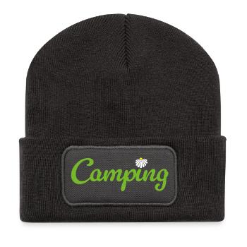 Camping Blume Camper Quotes Hobby Sommer Van Life - Recycelte Patch Beanie - Dunkelgrau - Vorne
