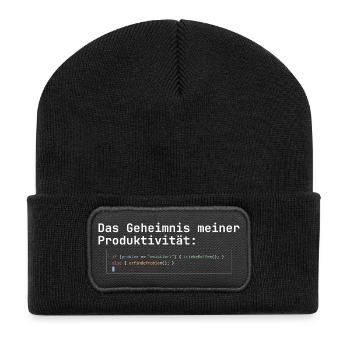 Programmierer Kaffee Geheimnis der Produktivität - Recycelte Patch Beanie - Schwarz - Vorne